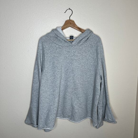 Chelsea & Theodore Pullover Gray Raw Edge Bell Sleeve Hoodie XL - Picture 1 of 10